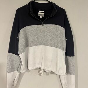 American Eagle Women’s Tri-Colored Long Sleeve Quarter Zip Sweater